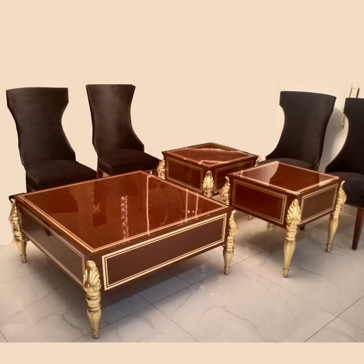 Chairs with Center Table Set - 4 Chairs+3 Tables,